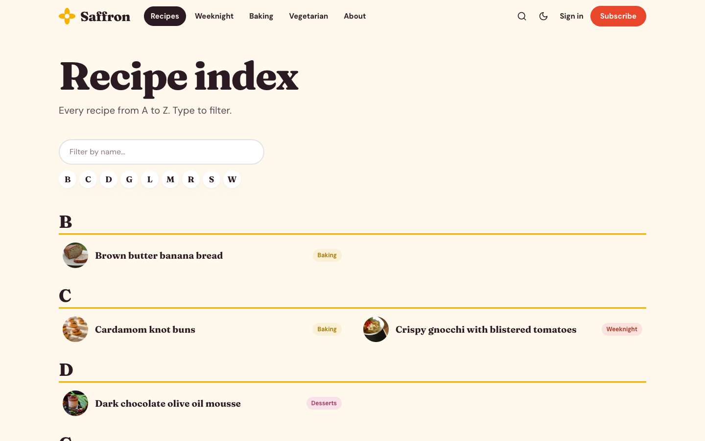 Recipe index